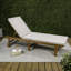 Chaise longue d'extérieur en bois d'acacia Mall Mall avec coussin et roulettes beiges, fauteuil inclinable réglable en teck brun pour la terrasse, au bord de la piscine