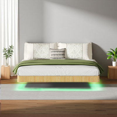 Walnut Floating Bed Frame With LED Lights