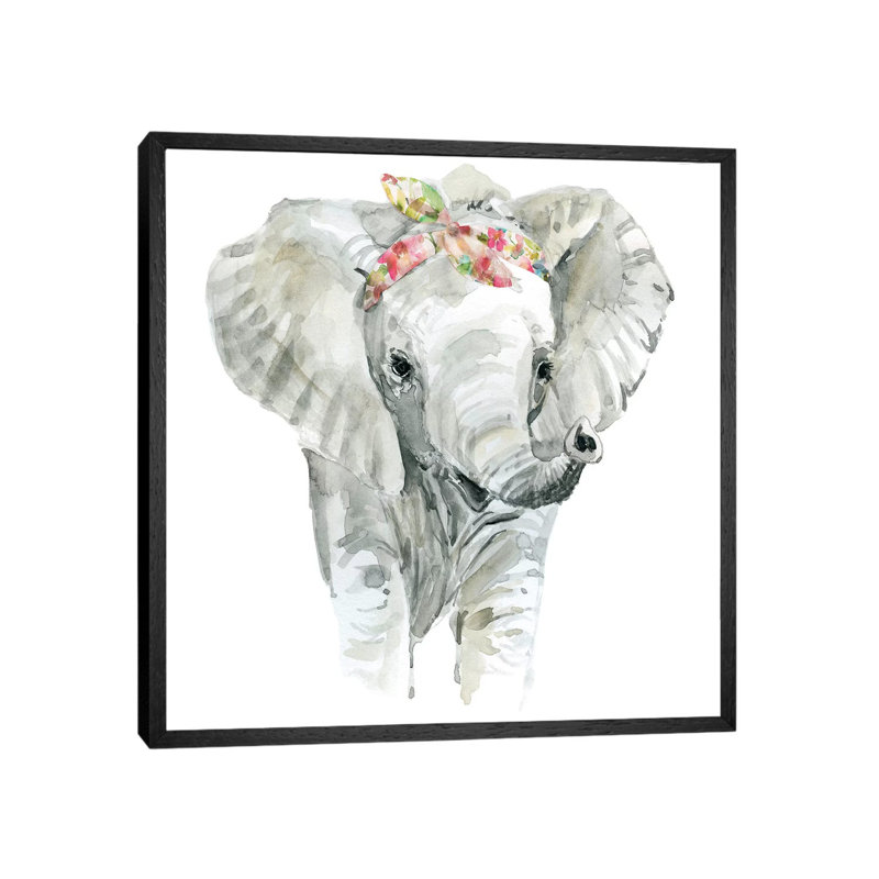 Savannah Elephant by Carol Robinson - Painting on Canvas, 93.98 cm H x 93.98 cm W, Black Framed