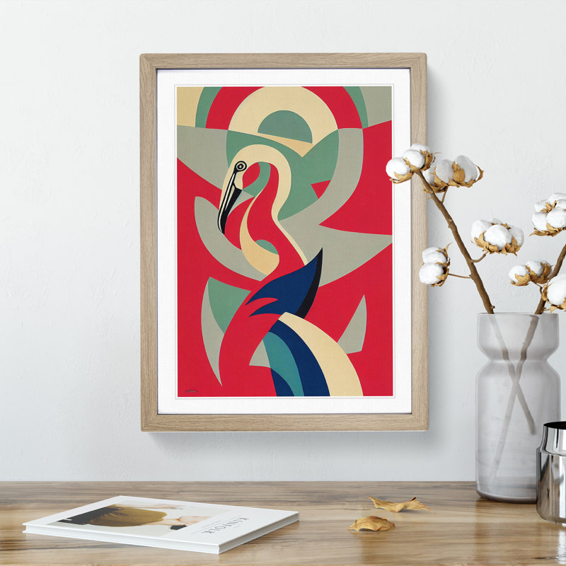 Flamingo in Abstract No.5 - Framed Print, 34cm H x 25cm W, Beige