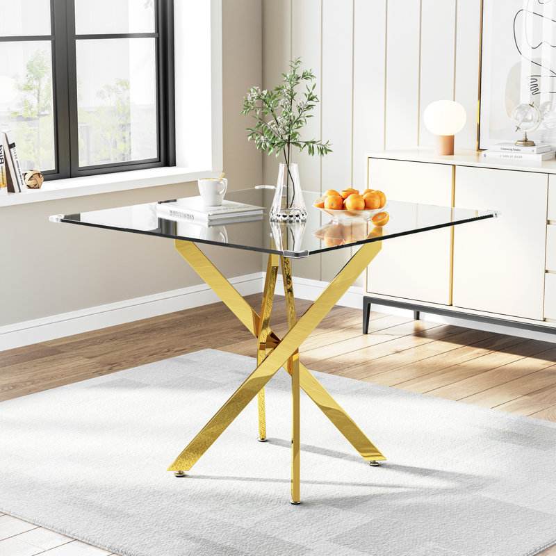 Square with Stainless Steel Base Dining Table, Gold