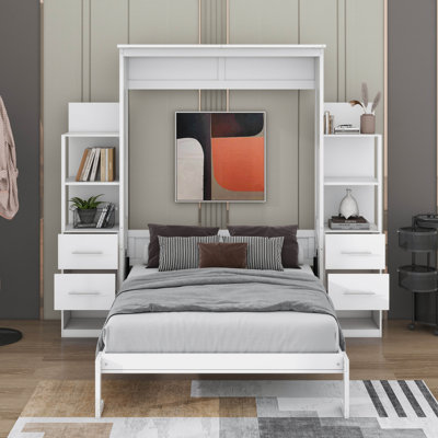 Murphy Bed With Shelves, Drawers And LED