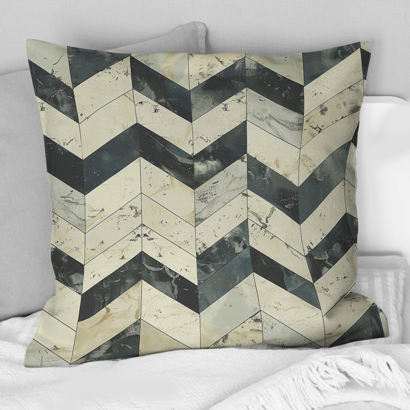 Beige Grey Chevron II - Transitional Throw Pillow, 16"H x 16"W