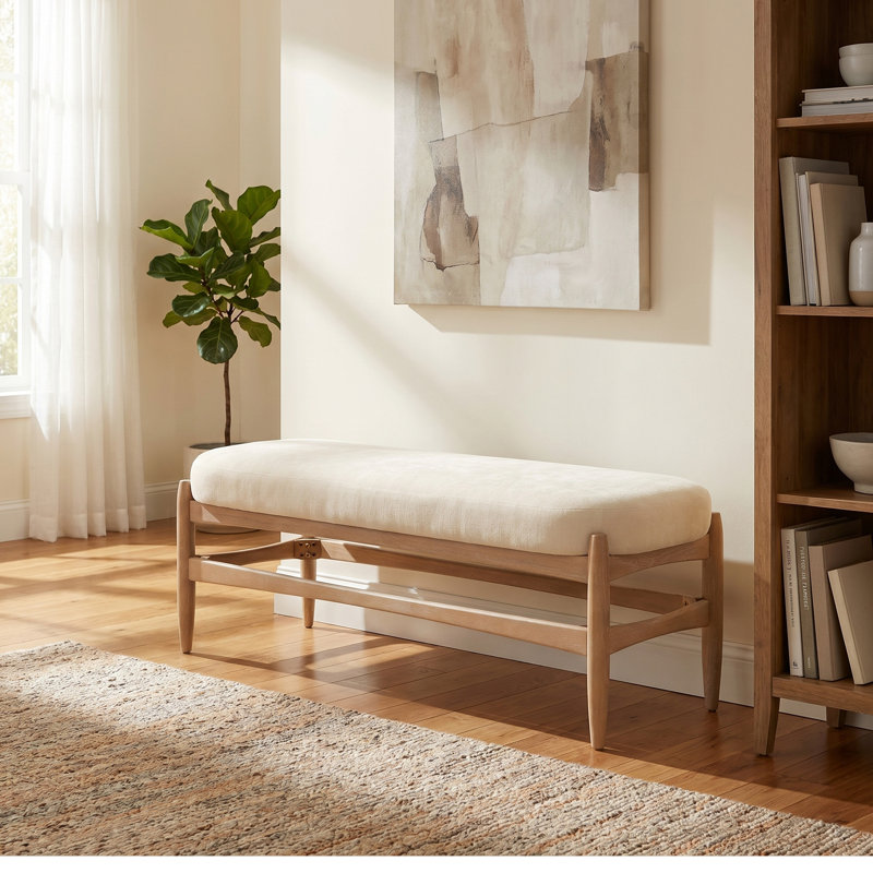 Banc de chambre rembourré Ella, Coussin beige / structure naturelle