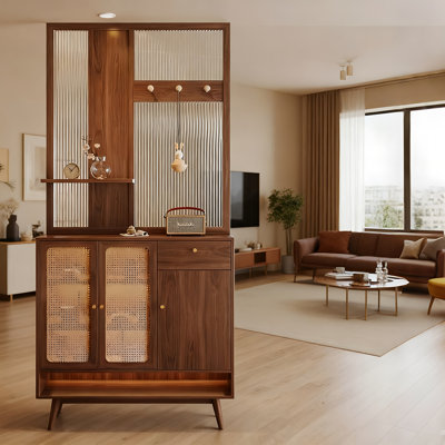 Nouvelle cloison en verre de style chinois de 47,24 po avec armoires en bois massif