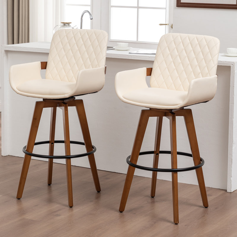Tabourets de comptoir pivotants modernes rembourrés, Beige, Tabouret de comptoir (siège d'une hauteur de 26,5