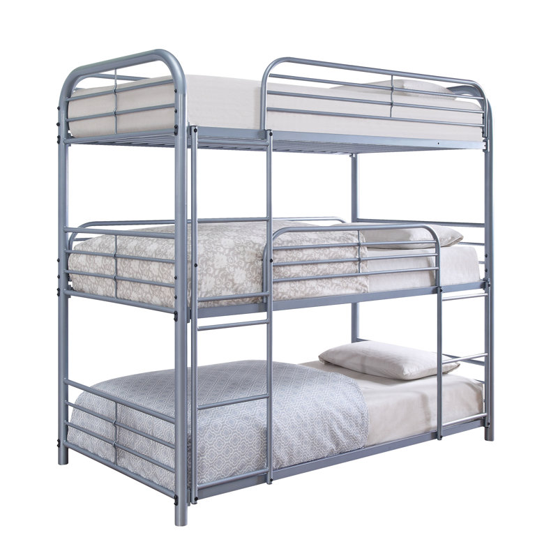 Bunce Kids Twin Over Twin Over Twin Bunk Bed, Silver