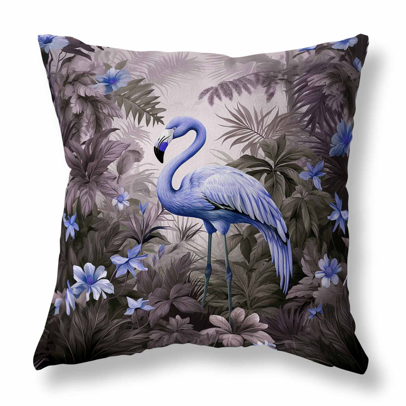 Coussin Tropical Flamingo Haven, Bleu / mauve, H 26 po x l 26 po
