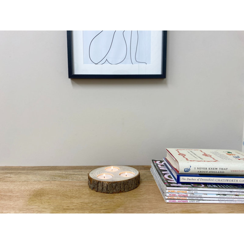 Wood Tabletop Tealight Holder with Candle Included