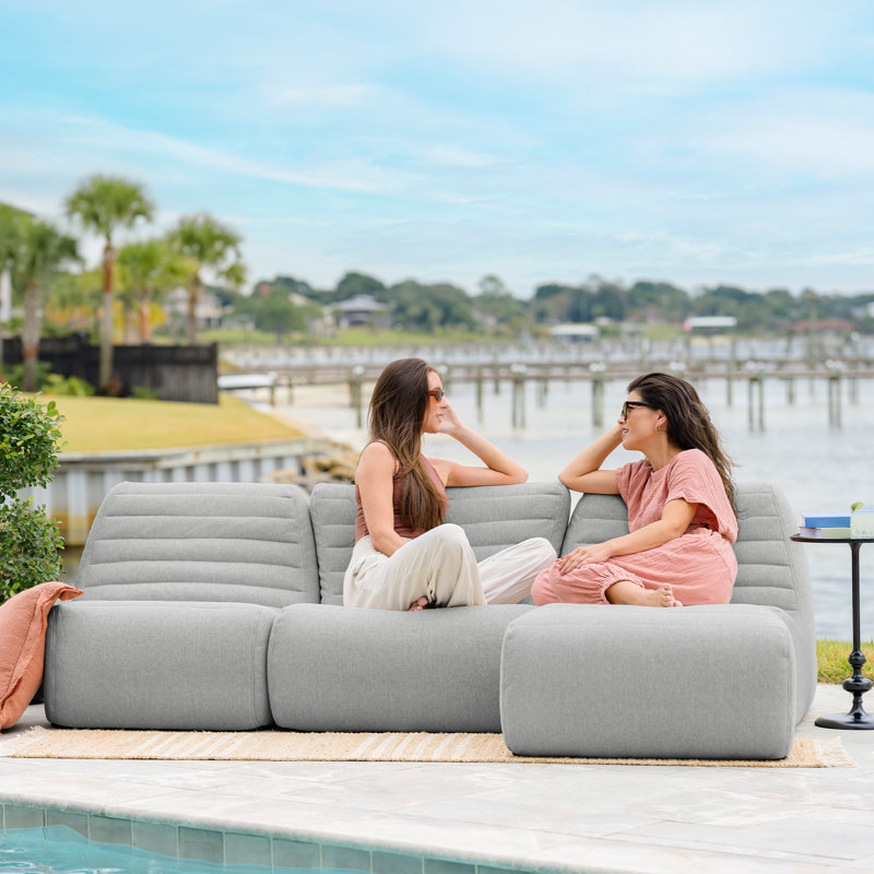 Big Joe Solvana Outdoor Patio Furniture Set, Performance Linen Weather-Resistant Fabric, 4 Piece Sectional, Port Gray