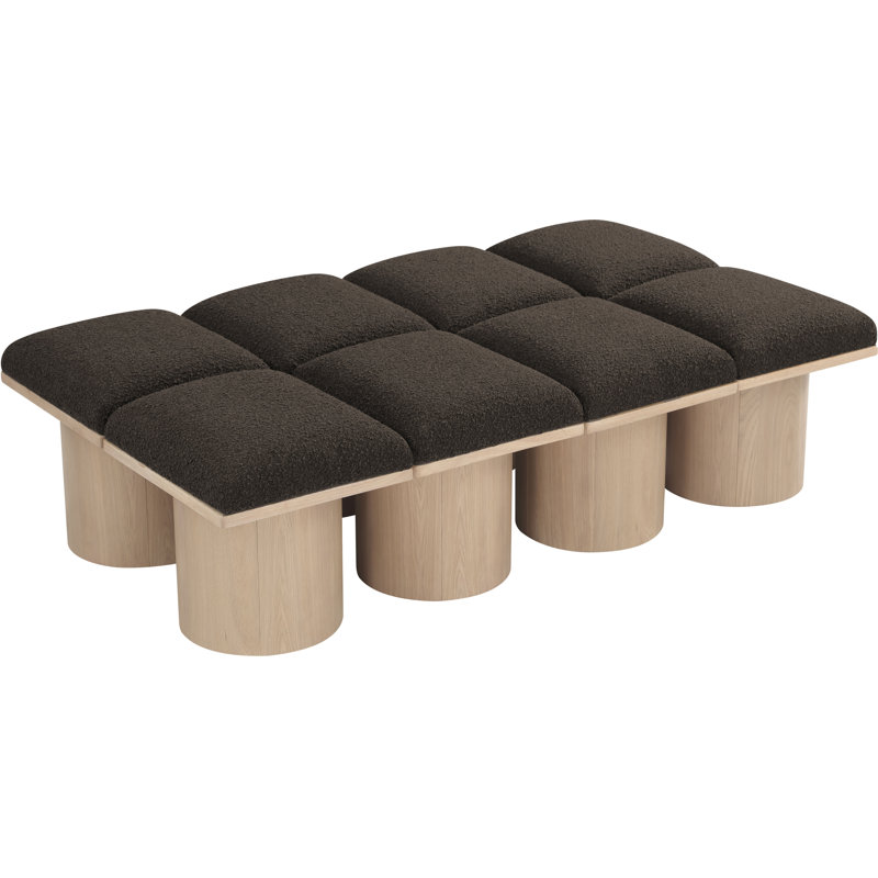 Banc rembourré Horatia, Tissu brun bouclé, Naturel, H 17,5 po x l 62 po x P 36 po