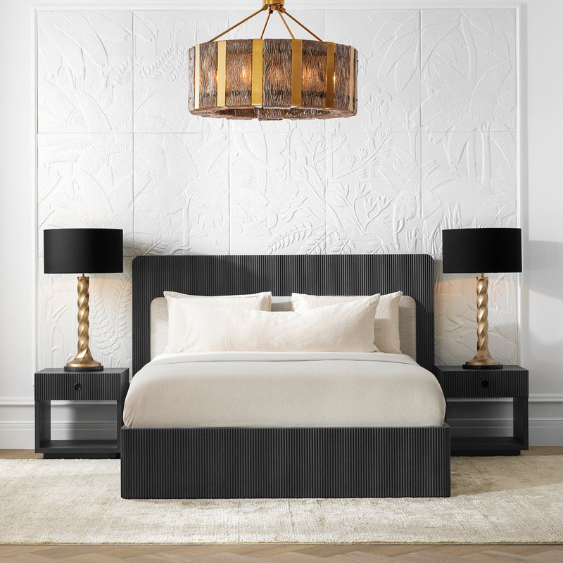 Dimitrios Upholstered Bed, Charcoal Gray Oak/Durini Natural, Queen