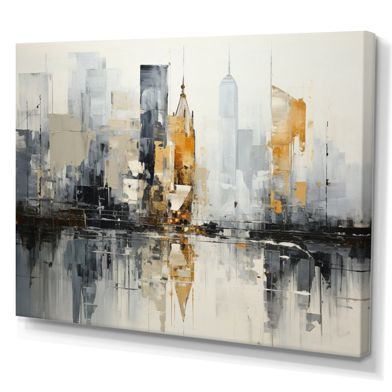 Art urbain sur toile, paysage urbain abstrait, art urbain abstrait IV, H 34 po x l 44 po x P 1,5 po, Toile tendue