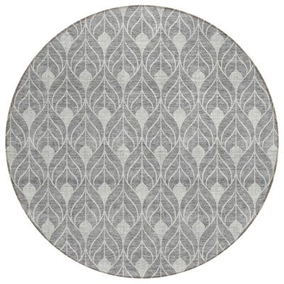 Tapis d'intérieur rond lavable à motif géométrique 8 pi gris et gris clair HomeRoots