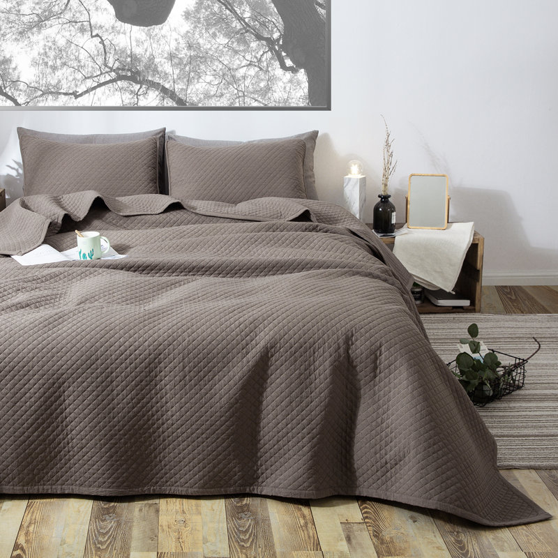 Ensemble de courtepointe 3 pièces en microfibre brune