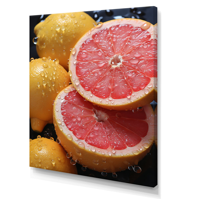 Fruit zesty pamplemousse pointillisme sur toile, H 20 po x l 12 po x P 1 po