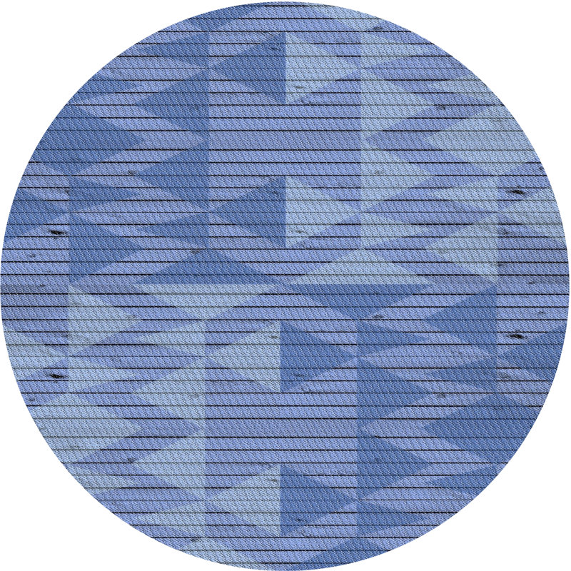 Bleu géométrique Tapis décoratif, Rond 7 pi