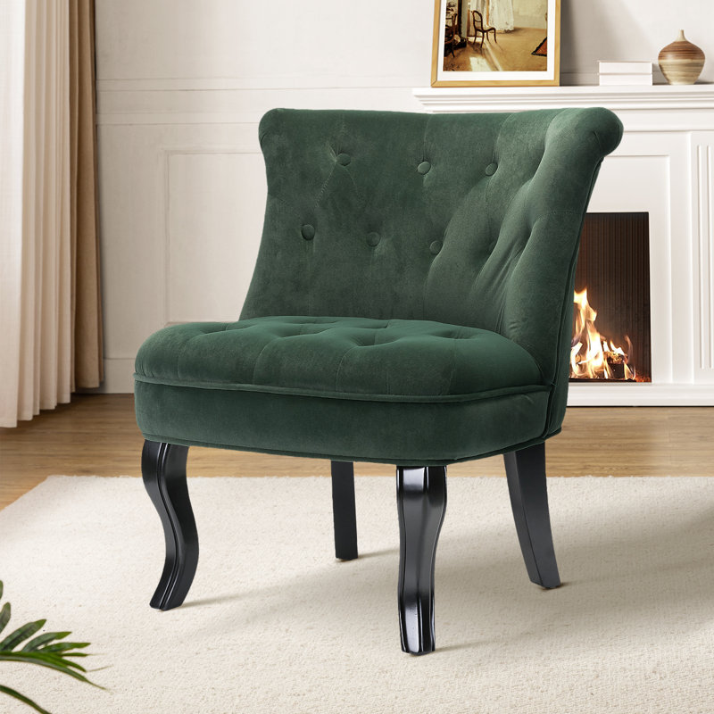 Grenier Traditional Velvet Upholstered Wingback Side Chair with Button-Tufted, Green Velvet
