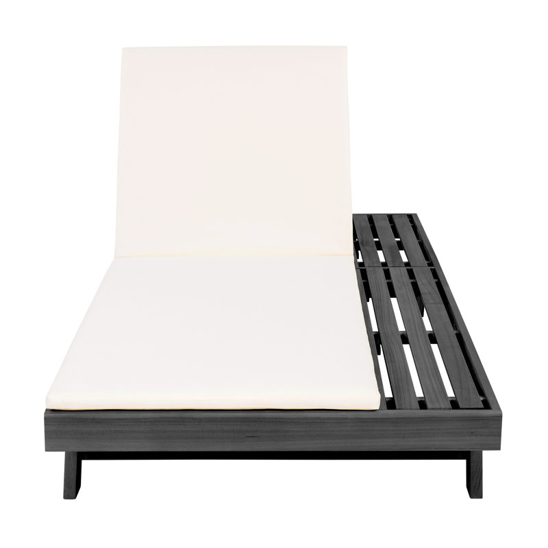 Archer Patio Acacia Wood Chaise Lounge with Adjustable Back & Removable Cushion, Cream Cushion/Black Frame