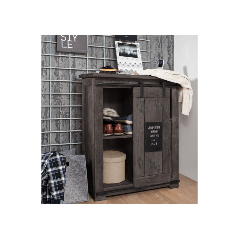 Railway Solid Wood 75cm W 2 - Drawer Chest of Drawers, Lacquered grey