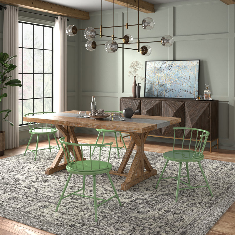 Warner Concrete Veneer Top Dining Table And Low Back Windsor Chairs Set - Stripe Concrete Veneer Top Table And 4 Finish Chairs