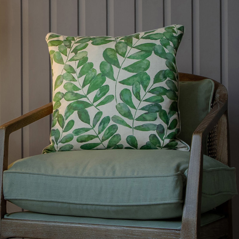 Rowan Floral Square Throw Cushion, Green