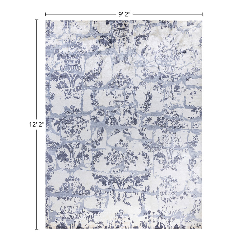 Tapis moderne ivoire noué à la main de conception unique 9 pi 2 po x 12 pi 2 po Modern