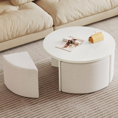 Round Coffee Table With Hidden Stools White