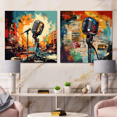 Popart Microphone Harmony I - Music Metal Wall Decor Square Set Of 2