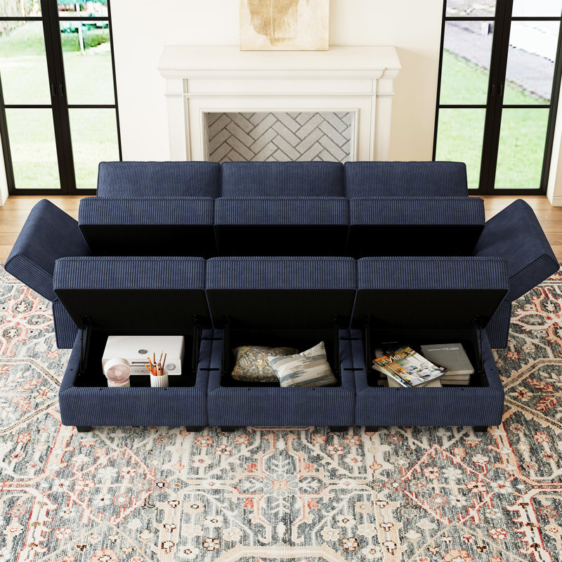 Hursey Rectangle Corduroy Sofa Bed Storage Couch Sleeper Convertible Different Shape Modular Sectional Sofa With Adjustable Armrest Backrest Movable Ottoman