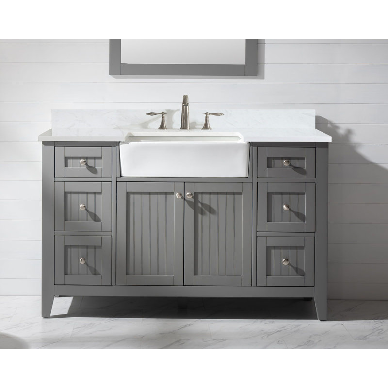 Burbank 54'' Single Bathroom Vanity with Quartz Top, Gray