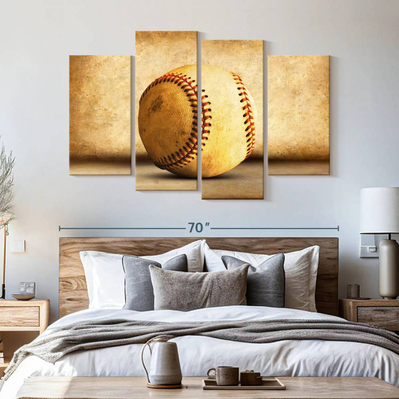 Baseball sépia 4 pièces, H 42 po x l 68 po x P 1,25 po
