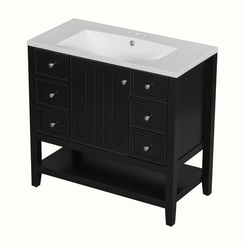 Meuble-lavabo simple 36 po avec plateau Raydan, Noir
