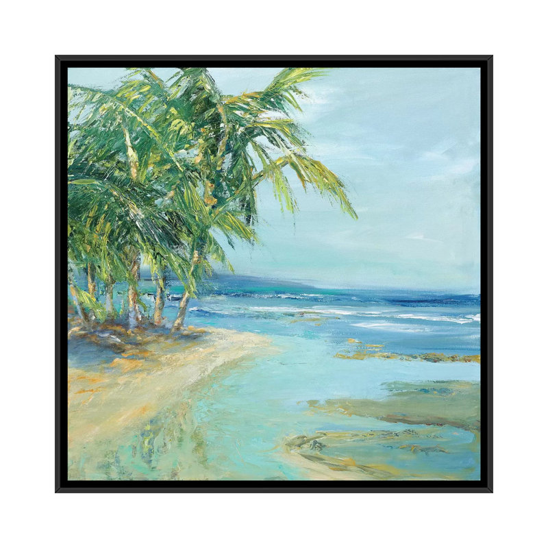 «Blue Coastal Lagoon», reproduction sur toile, H 18 po x l 18 po x P 1,5 po, Toile avec cadre noir, Pas de tapis