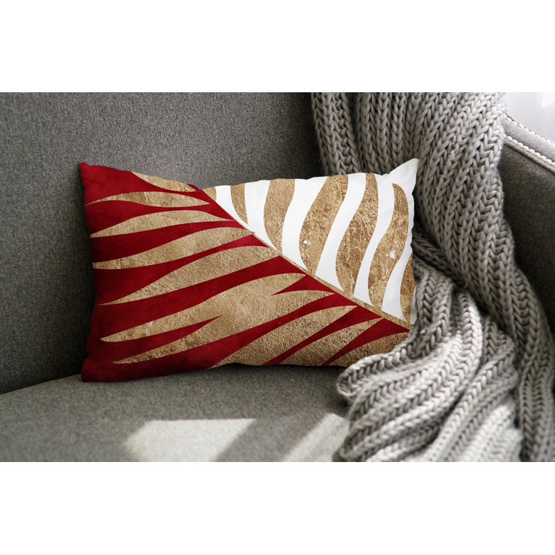Coussin lombaire intérieur / extérieur Pom Fern, Rouge / or / blanc