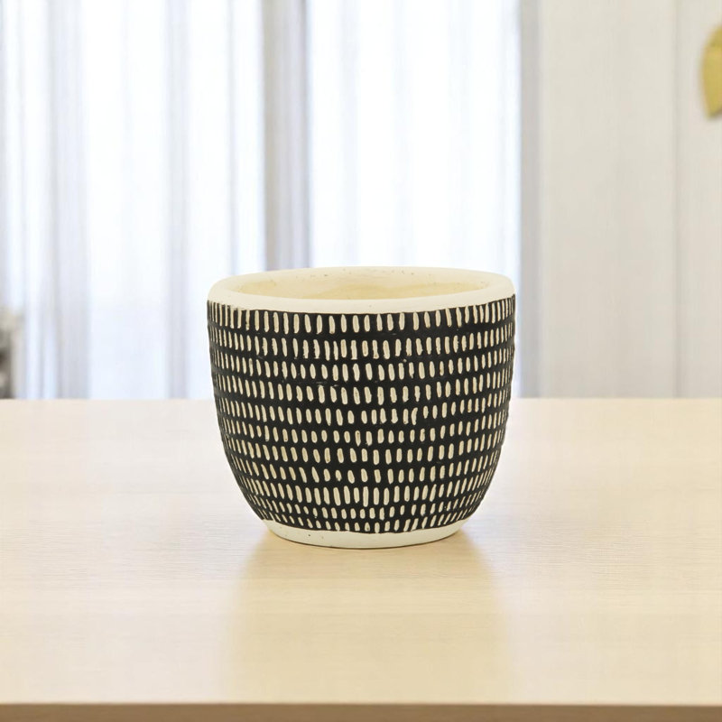 Pot à fleurs rond noir et blanc à pois 39 onces