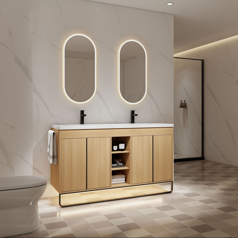 Meuble-lavabo 60 po avec deux lavabos et supports de rangement