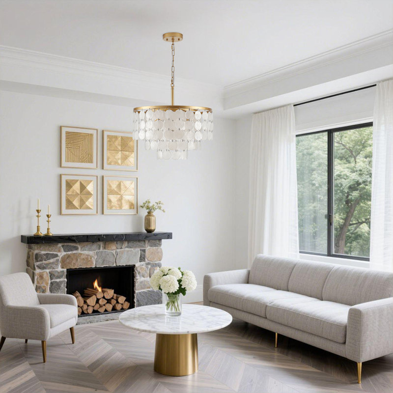Modern 5-Light Gold Dimmable Capiz Shell Tiered Chandelier, Gold, 12.6" H x 17.72" W x 17.72" D, 5
