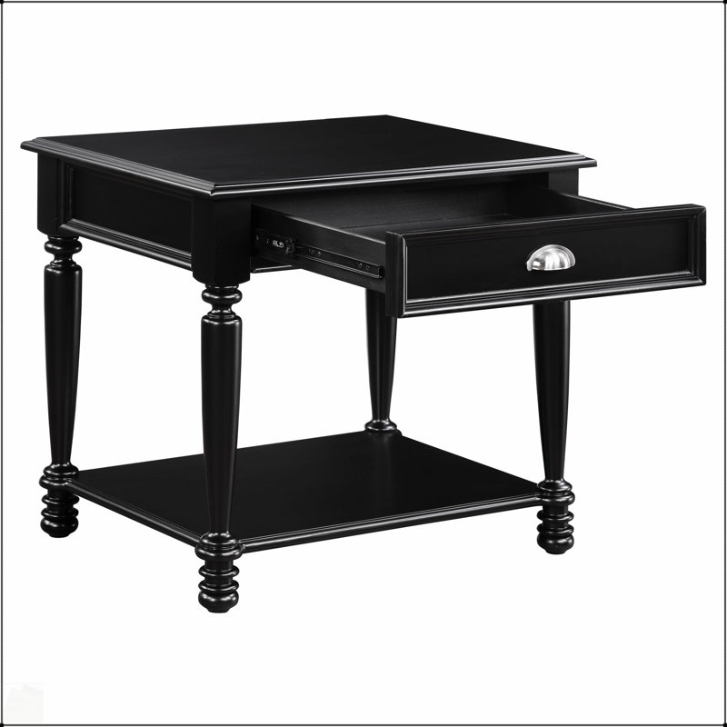 Table de bout Classic Design avec finition noire avec tiroir et tablette inférieure, meubles de salon durables et élégants