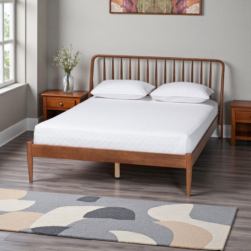 Spirea Walnut Brown Queen Platform Bed with Spindle Headboard, 39.32'' H X 64.62'' W X 86.68'' L