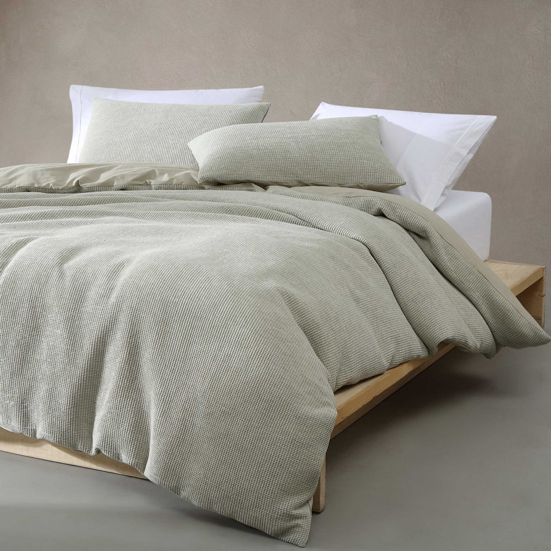 Green Cotton Microwaffle Queen Duvet Cover Set
