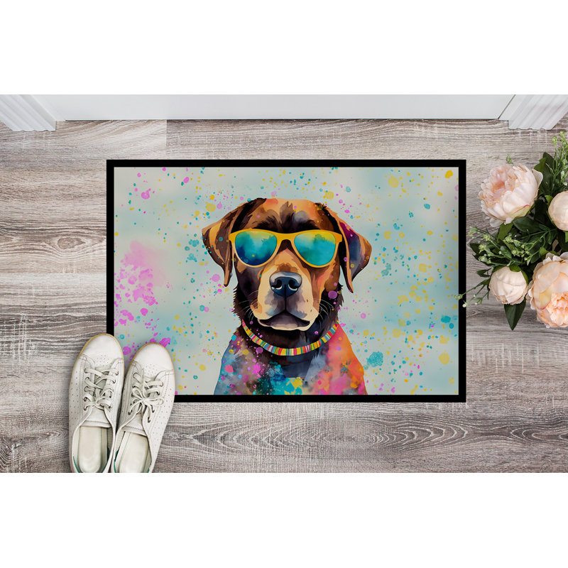 Chocolate Labrador Hippie Dawg Doormat, L 18 po x L 27 po