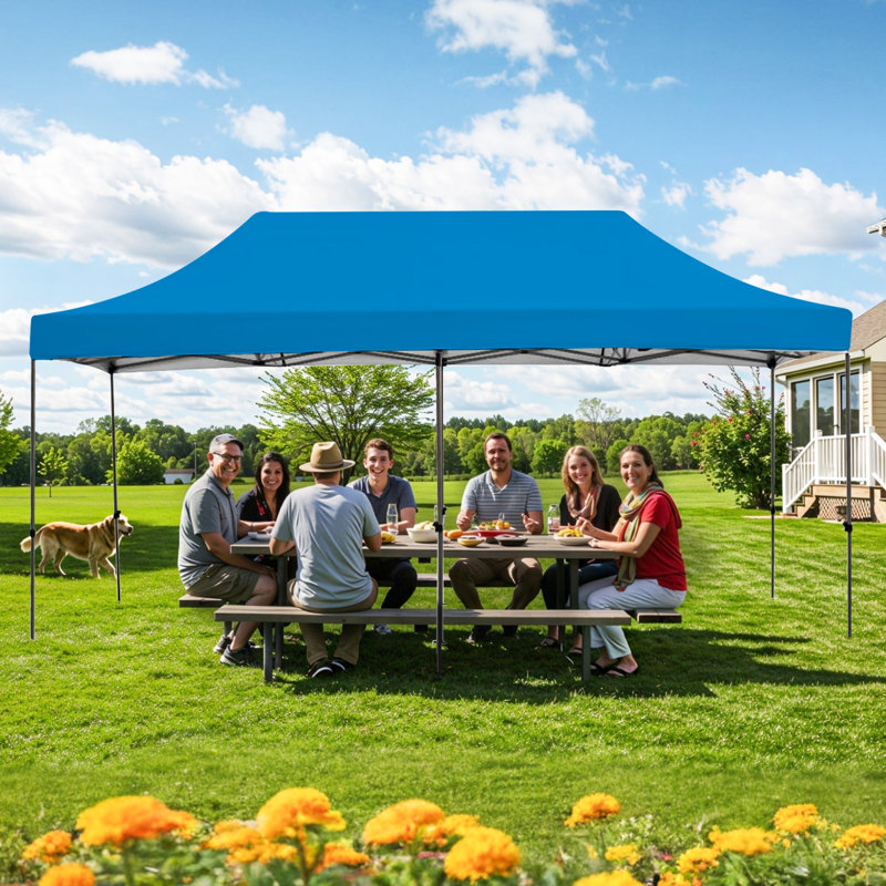 EROMMY 10' x 20' Blue Steel Pop-Up Canopy Tent with Roller Bag