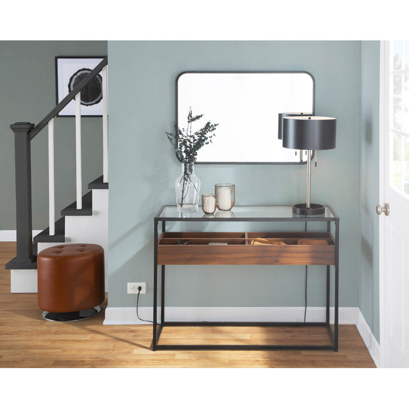 Kaebri 43.25'' Glass Top Console Table, Black/Clear, Black/Brown