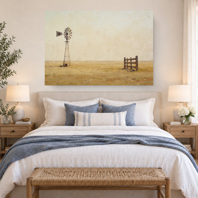 Rustic Windmill Prairie Field Landscape Canvas Wall Art