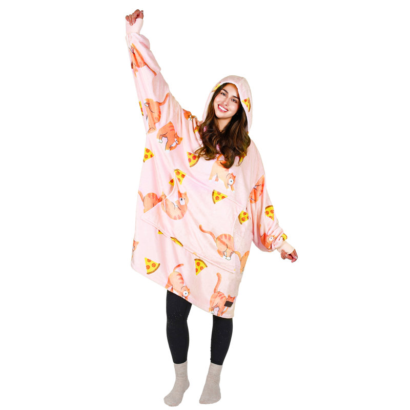 Sweat à capuche surdimensionné pour femmes, Wearable, Pizzacat rose