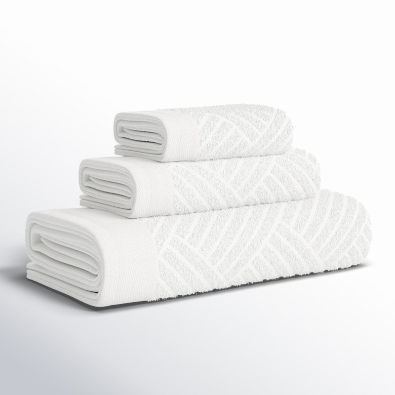 Ocilla Certified Egyptian Cotton Medium Weight Textured Soft Absorbent Jacquard 3 Piece Towel Set, White