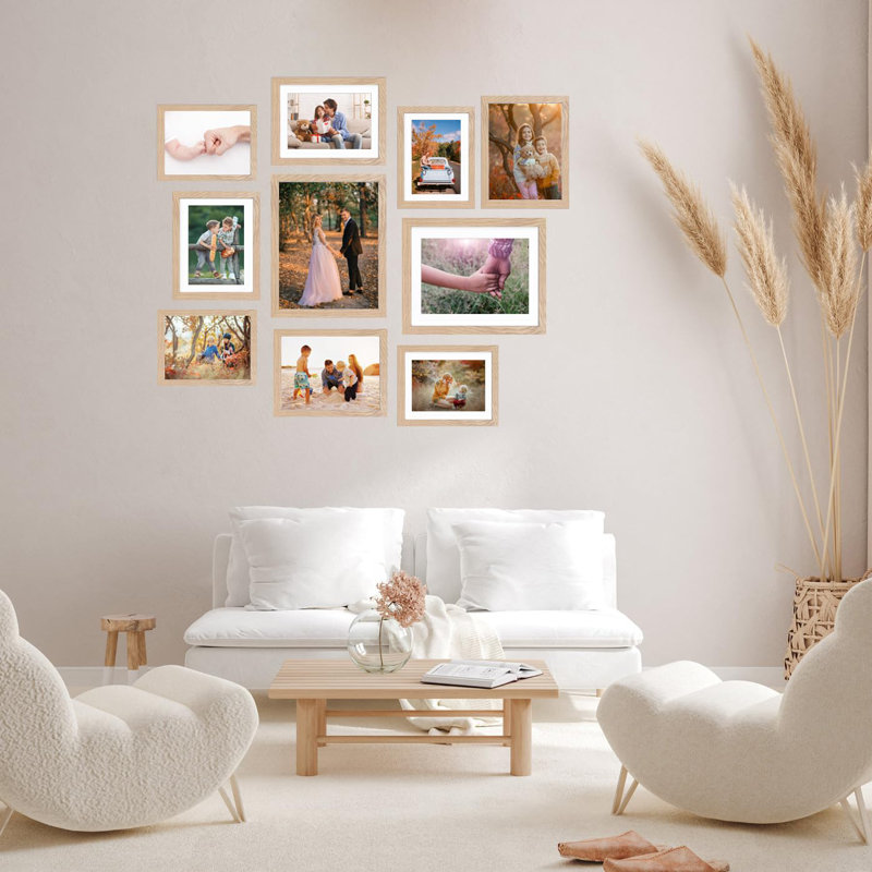 Picture Frame With Mat, Natural Wood Picture Frames Set Of 4 Packs, Wood Frame High Definition Glass Frame, MDF Wood Frame Tabletop And Wall Mounting Horizontal Or Vertical Display