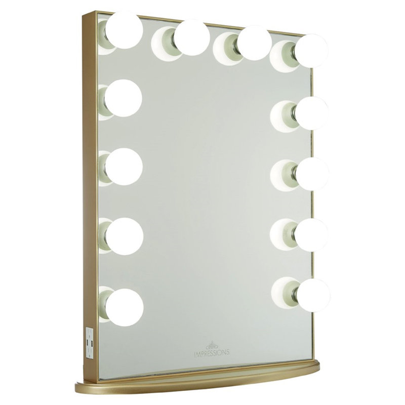 Hollywood Glow XL Vanity Mirror with 12 LED Bulbs Dressing Makeup Mirror Dual Power Outlets, Champagne Gold
