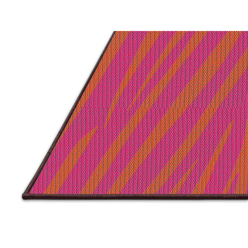 Tapis jaune/rose tissé à la machine, Rectangle 5 pi x 7 pi